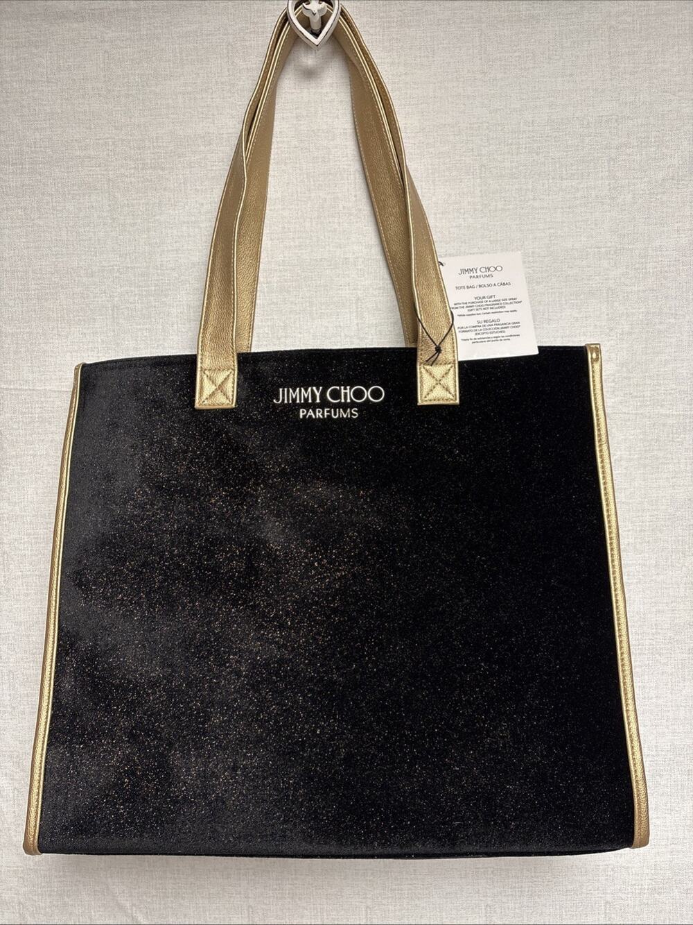 Jimmy Choo Parfums Black Velvet Gold Sparkle Tote Bag - NWT